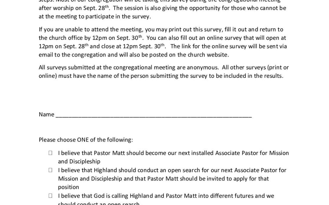 Installed Associate Pastor Survey