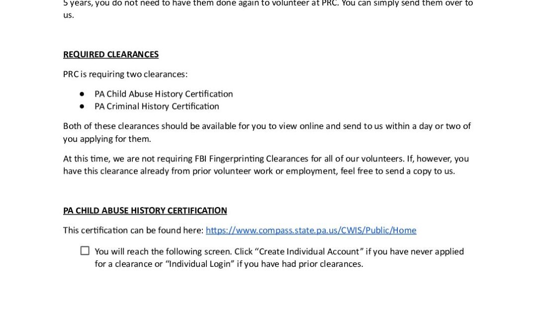 Obtaining Clearances: PA Child Abuse and Criminal History