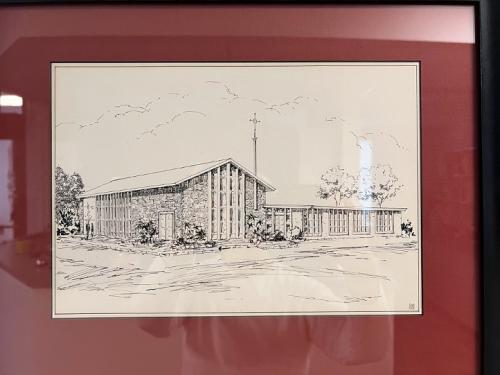 Pen and Ink of Original Sanctuary and Sunday School